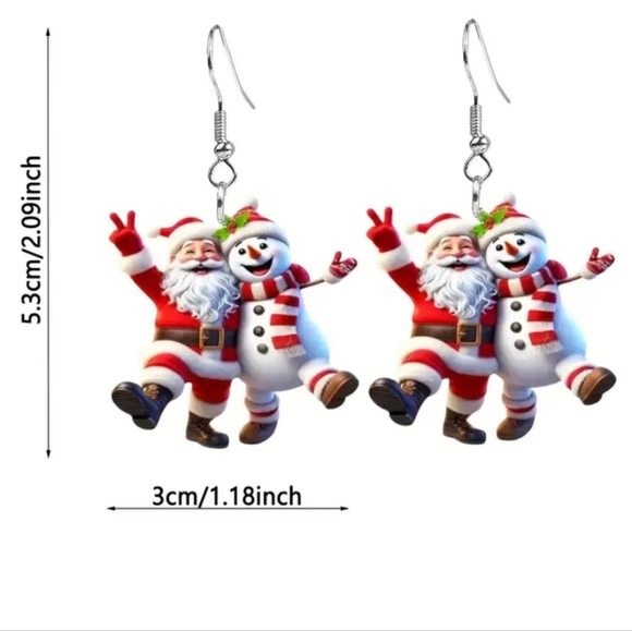 Holiday Santa & Snowman Acrylic Dangling Earrings. NWOT - Picture 4 of 4